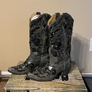 Corral Vintage Sequence (Sequins) Inlay Snip-Toe Cowboy Boots, size 9.5